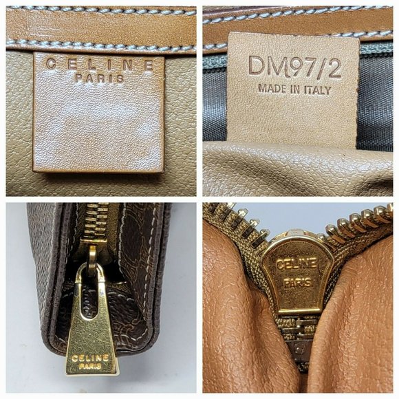 Vintage Celine Triomphe Canvas Brown Leather Medium Shoulder Tote Hand Bag Auth - Picture 12 of 13